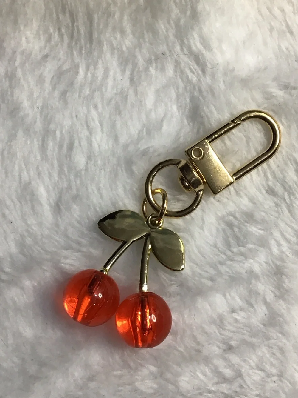 Gold Cherry Keyring with Bright Orange Beads